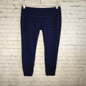 Athleta Crop Chaturanga Leggings Women Size S Blue Navy Stripe Mid Rise